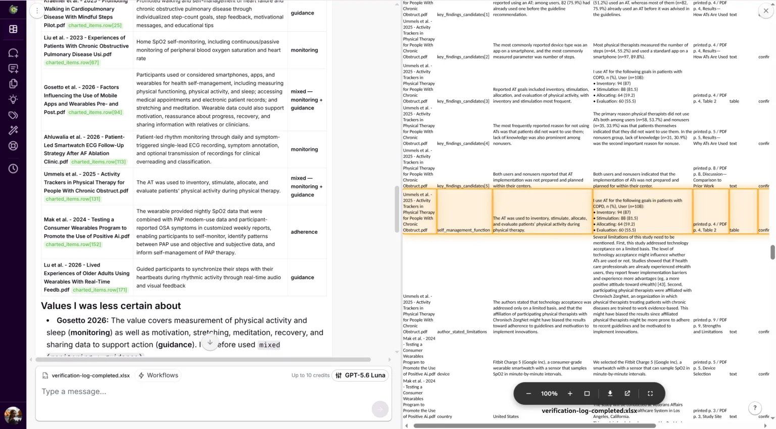 A category assignment beside the dataset row it was made from, opened and highlighted