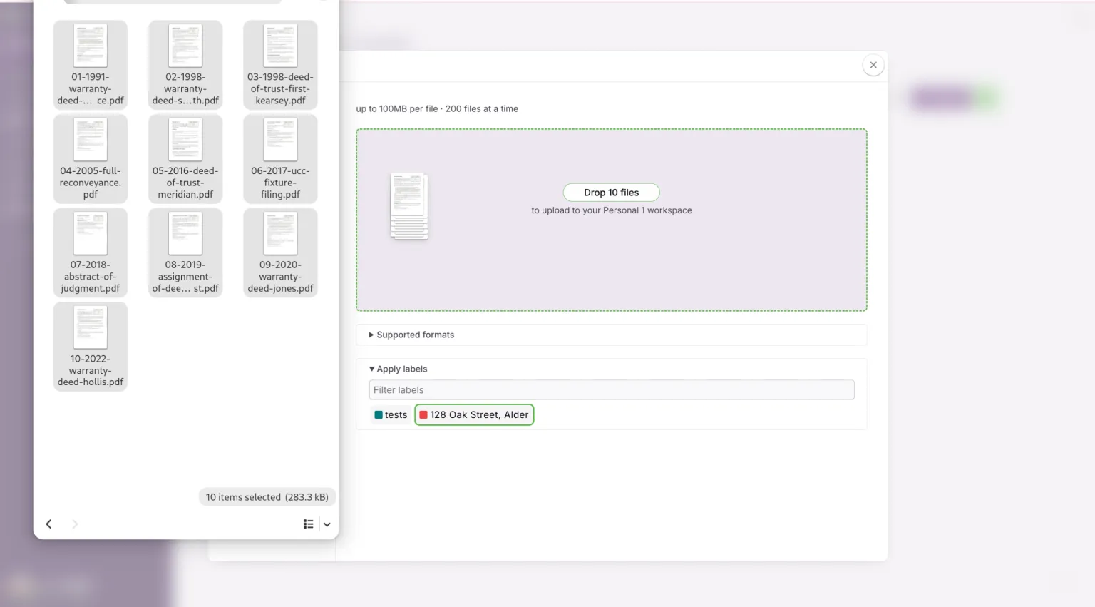 Add Documents Files tab with instruments selected